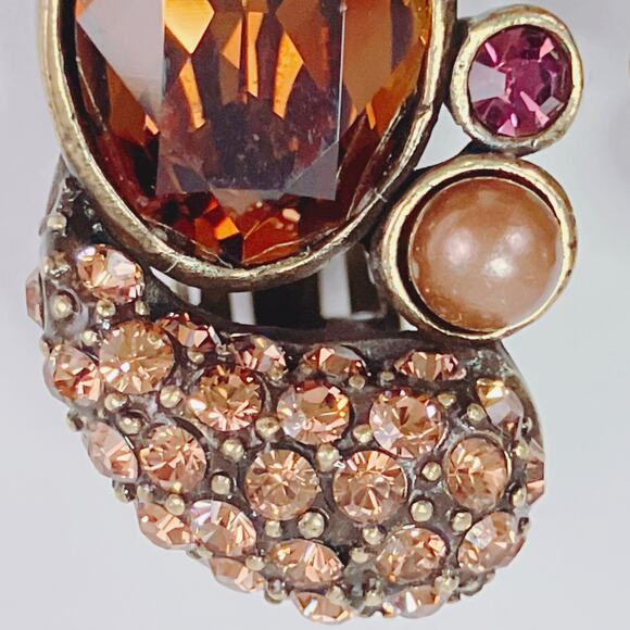 Signed Heidi Daus Swarovski Crystal Clip-On Earrings Topaz Cluster Rhinestones - Picture 6 of 13